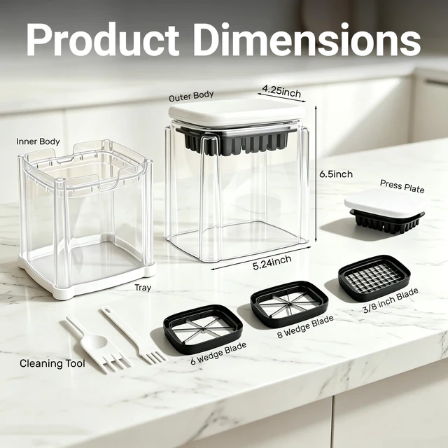 Alt view image 2 of 7 - French Fry Cutter,Potato Cutter Apple Slicer with 3 Blades,White | 3-Fry Slicer for French Fries, Potato Wedges, Apple Wedges & Veggie Sticks, Ultra-Sharp Blades for Daily Meals & Picnics