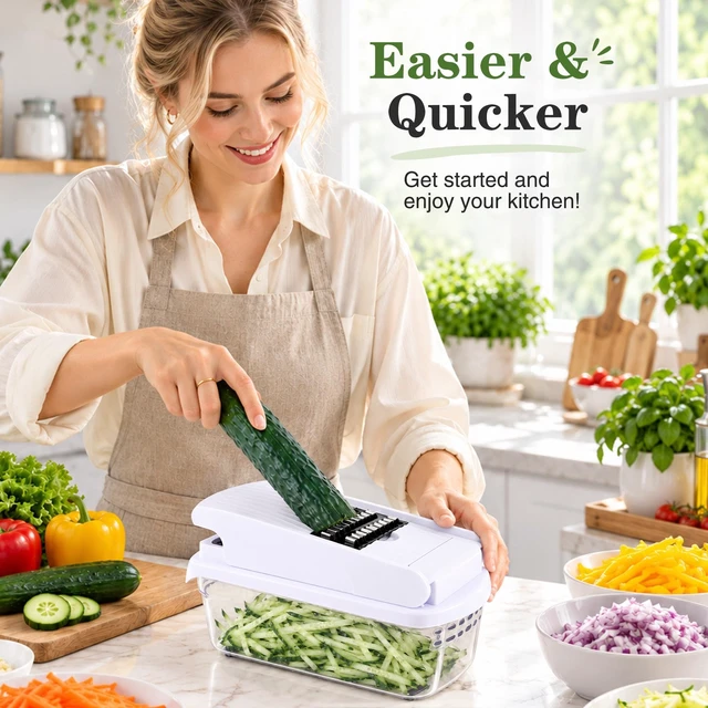 Alt view image 3 of 7 - 18-in-1 Vegetable Chopper Mandoline Slicer, Veggie Chopper with Container | Food Chopper & Vegetable Cutter | Onion Dicer, Julienne Cutter, Spiralizer, Grater, Shredder for Meal Prep, Dishwasher Safe