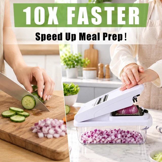 Alt view image 4 of 7 - 18-in-1 Vegetable Chopper Mandoline Slicer, Veggie Chopper with Container | Food Chopper & Vegetable Cutter | Onion Dicer, Julienne Cutter, Spiralizer, Grater, Shredder for Meal Prep, Dishwasher Safe