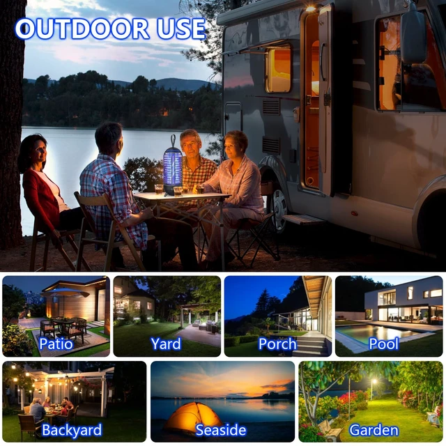 Alt view image 6 of 6 - Cordless Bug Zapper Outdoor Rechargeable 2 in 1 Wireless Mosquito Killer Lamp 2500mAh Bug Zapper Electric Trap Ideal Fly Zapper Indoor for Patio, Home, Backyard, Yard, Garden, Campsite (Black)