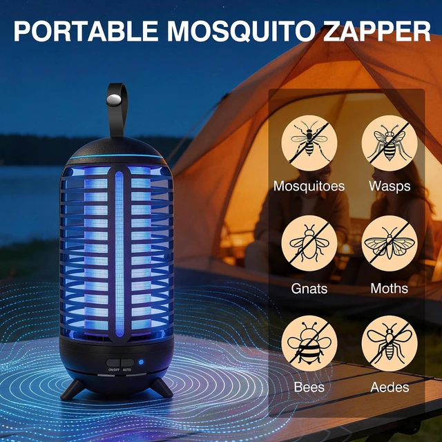 Alt view image 4 of 6 - Cordless Bug Zapper Outdoor Rechargeable 2 in 1 Wireless Mosquito Killer Lamp 2500mAh Bug Zapper Electric Trap Ideal Fly Zapper Indoor for Patio, Home, Backyard, Yard, Garden, Campsite (Black)