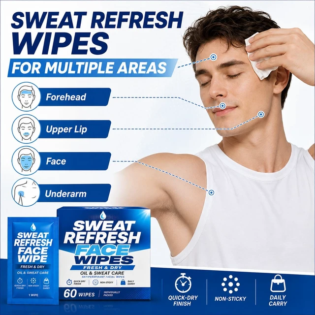 Alt view image 4 of 7 - Antiperspirant Face Wipes 60 Count, Sweat Control Deodorant Wipes | Sweat Blocker & Clean Refreshing for Face & Body Part, Quick Dry Alcohol Free, Individually Wrapped, Travel-Friendly