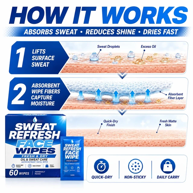 Alt view image 6 of 7 - Antiperspirant Face Wipes 60 Count, Sweat Control Deodorant Wipes | Sweat Blocker & Clean Refreshing for Face & Body Part, Quick Dry Alcohol Free, Individually Wrapped, Travel-Friendly