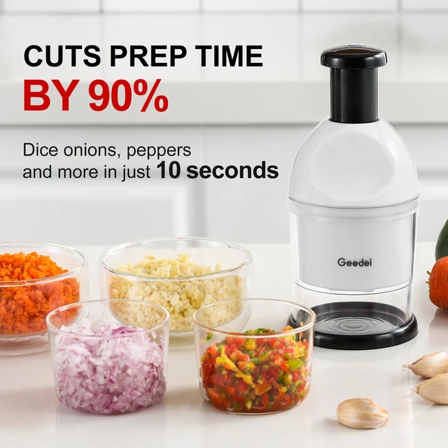 Alt view image 2 of 7 - Food Chopper, Manual Vegetable Chopper Cutter, Slap Onion Cutter | Hand Chopper for Veggie Onions Garlic Nuts Salads, Fast & Even Chopping, Sharp Stainless Steel Blade, Dishwasher Safe, No BPA