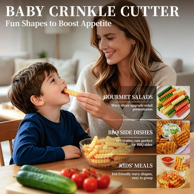 Alt view image 2 of 7 - Crinkle Cutter Knife - Wavy Chopper Potatoes | Crinkle Wave Fry Cutter for Vegetable Fruits Fun Carrot Chip Slicer Thanksgiving Gift Idea Stainless Steel