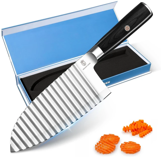 Main image of Crinkle Cutter Knife - Wavy Chopper Potatoes | Crinkle Wave Fry Cutter for Vegetable Fruits Fun Carrot Chip Slicer Thanksgiving Gift Idea Stainless Steel
