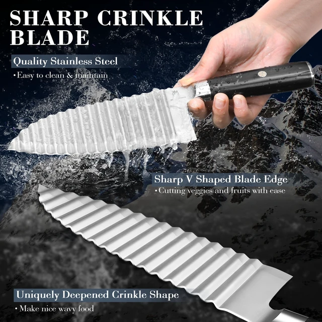 Alt view image 3 of 7 - Crinkle Cutter Knife - Wavy Chopper Potatoes | Crinkle Wave Fry Cutter for Vegetable Fruits Fun Carrot Chip Slicer Thanksgiving Gift Idea Stainless Steel
