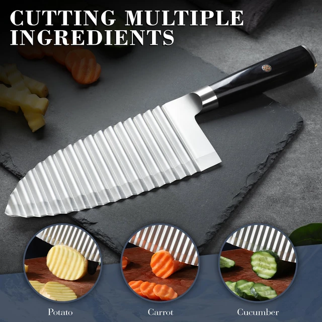 Alt view image 5 of 7 - Crinkle Cutter Knife - Wavy Chopper Potatoes | Crinkle Wave Fry Cutter for Vegetable Fruits Fun Carrot Chip Slicer Thanksgiving Gift Idea Stainless Steel