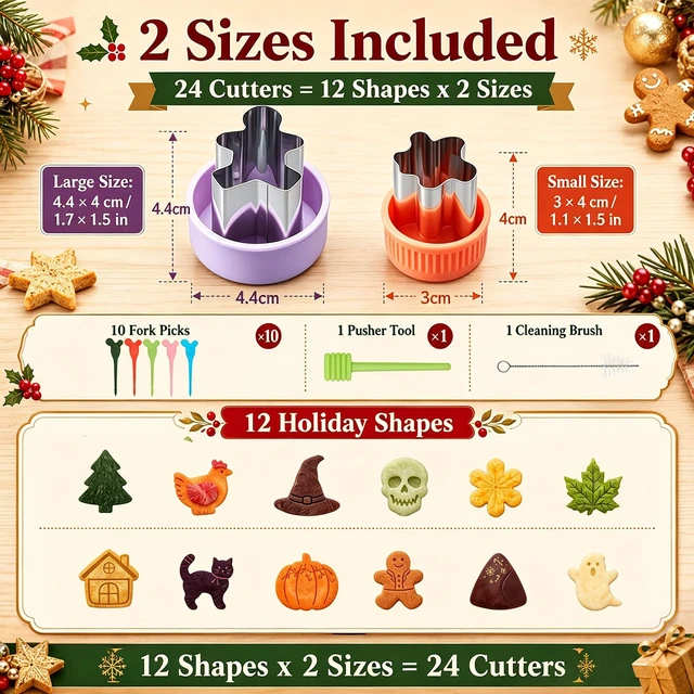 Alt view image 2 of 6 - 36 Pcs Halloween Stainless Steel Vegetable Cookie Cutters Set | Halloween, Thanksgiving and Christmas Holiday Shapes, Maple Leaf, Pumpkin, Witch Hat, Cat, Ghost Skull &turkey