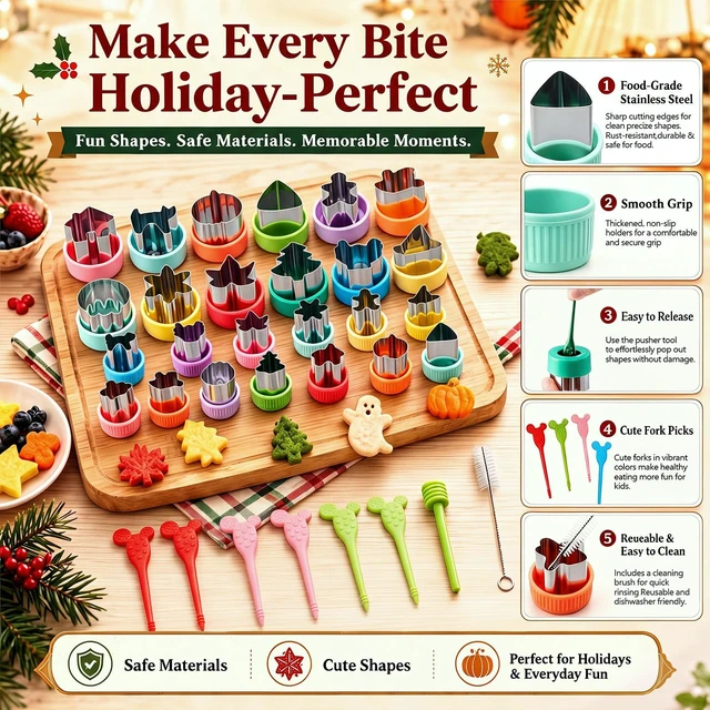 Alt view image 3 of 6 - 36 Pcs Halloween Stainless Steel Vegetable Cookie Cutters Set | Halloween, Thanksgiving and Christmas Holiday Shapes, Maple Leaf, Pumpkin, Witch Hat, Cat, Ghost Skull &turkey
