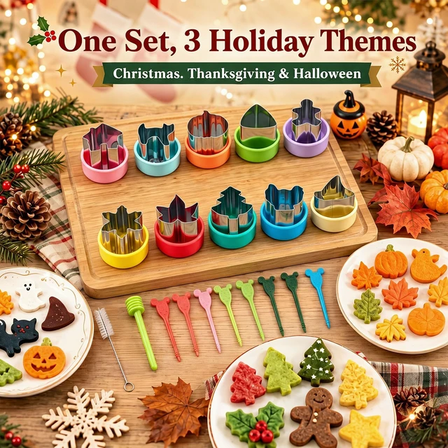 Alt view image 4 of 6 - 36 Pcs Halloween Stainless Steel Vegetable Cookie Cutters Set | Halloween, Thanksgiving and Christmas Holiday Shapes, Maple Leaf, Pumpkin, Witch Hat, Cat, Ghost Skull &turkey