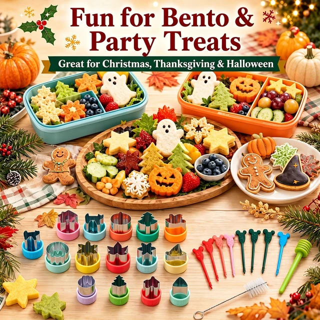Alt view image 5 of 6 - 36 Pcs Halloween Stainless Steel Vegetable Cookie Cutters Set | Halloween, Thanksgiving and Christmas Holiday Shapes, Maple Leaf, Pumpkin, Witch Hat, Cat, Ghost Skull &turkey
