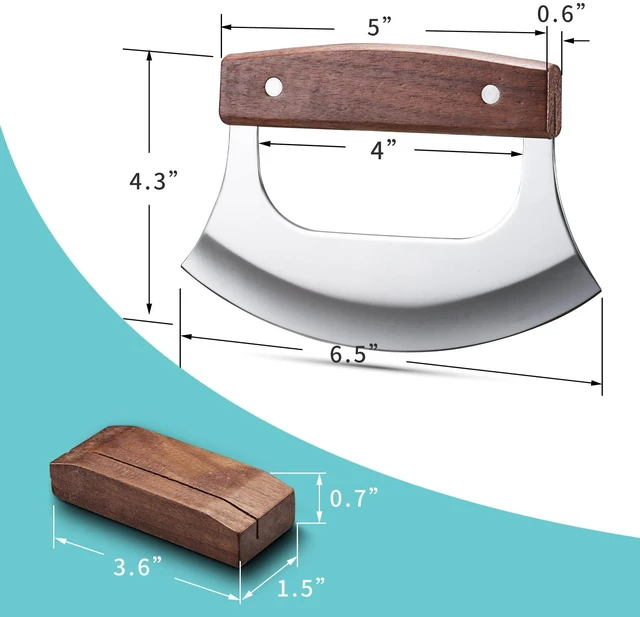Alt view image 6 of 6 - Ulu Knife with Stand for Cutter Pizza Meat Vegetables Herb Salad | Stainless Steel Blade, Walnut Wood Handle, Sharp Rocker Mezzaluna Knife, Kitchen Essentials Accessories and Gadgets Tools