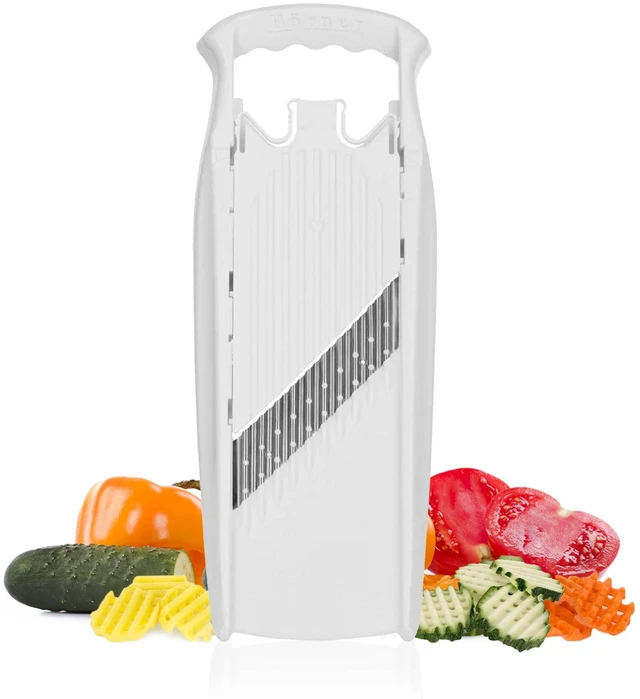 Main image of Borner PowerLine Wave Waffle Cutter Mandoline Slicer for Potato, Veggie, and Fruit Create Attractive Waffle Cuts for Apples, Potatoes, and More White