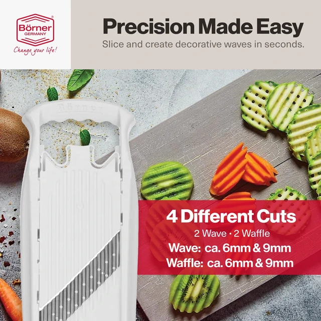 Alt view image 3 of 7 - Borner PowerLine Wave Waffle Cutter Mandoline Slicer for Potato, Veggie, and Fruit Create Attractive Waffle Cuts for Apples, Potatoes, and More White