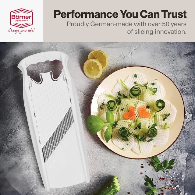 Alt view image 6 of 7 - Borner PowerLine Wave Waffle Cutter Mandoline Slicer for Potato, Veggie, and Fruit Create Attractive Waffle Cuts for Apples, Potatoes, and More White