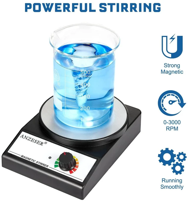 Alt view image 2 of 7 - Magnetic Stirrer Set Corrosion-Resistant Magnetic Stir Plate (Non-Heating) | with Stir Bar Retriever, with 4 Stir Bars, Max 3000 mL Stirring Capacity Magnetic Mixer, Max 3000 RPM Lab Stirrer