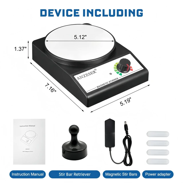Alt view image 5 of 7 - Magnetic Stirrer Set Corrosion-Resistant Magnetic Stir Plate (Non-Heating) | with Stir Bar Retriever, with 4 Stir Bars, Max 3000 mL Stirring Capacity Magnetic Mixer, Max 3000 RPM Lab Stirrer