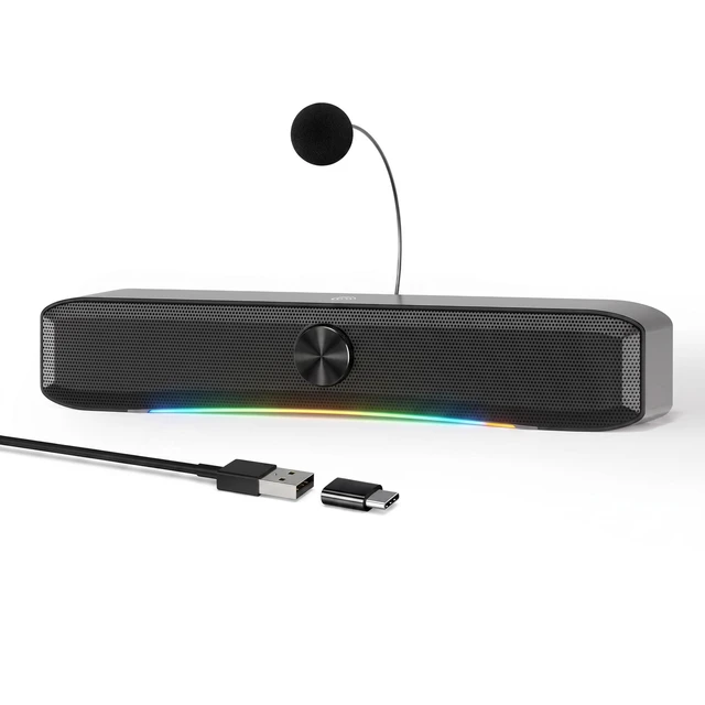 Main image of Computer Speaker with Mic, Bluetooth &USB RGB Soundbar for Desktop | Quad drivers, Bluetooth 5.4 & USB, 360° Noise-Canceling Mic, RGB Lighting, Touch & Knob Controls with Type-c Adapter for PC