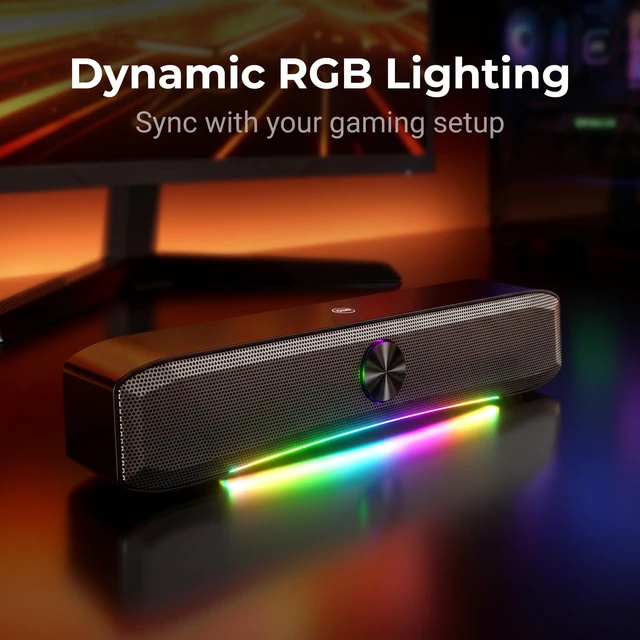 Alt view image 4 of 7 - Computer Speaker with Mic, Bluetooth &USB RGB Soundbar for Desktop | Quad drivers, Bluetooth 5.4 & USB, 360° Noise-Canceling Mic, RGB Lighting, Touch & Knob Controls with Type-c Adapter for PC