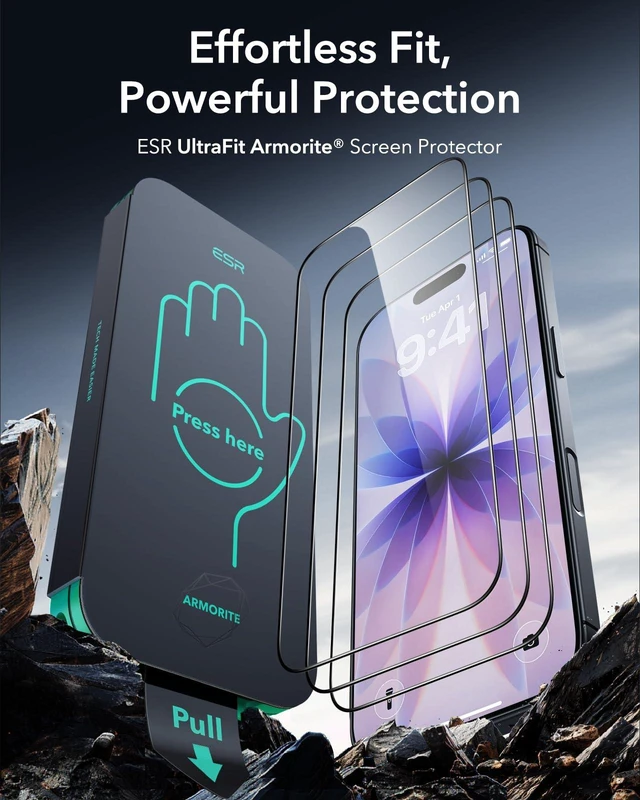 Alt view image 2 of 6 - 3 Pack for iPhone 17/iPhone 16 Pro Screen Protector, Armorite | 7X Impact Absorption, 9H+ Tempered Glass, Easy One-Pull Installation, Full-Coverage Protection, UltraFit Tray, Bubble-Free