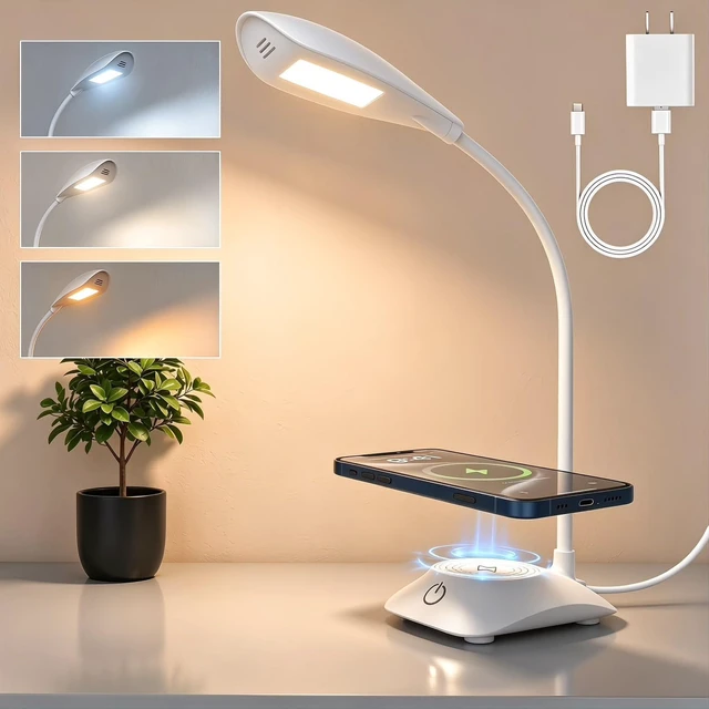 Main image of LED Desk Lamp with 15W Magnetic Wireless Charger, Stepless Dimming | 15W fast charging,600LM CRI 85 eye-caring,3 color modes stepless dimmable,dorm bedside home office,QC3.0 PD adapter included