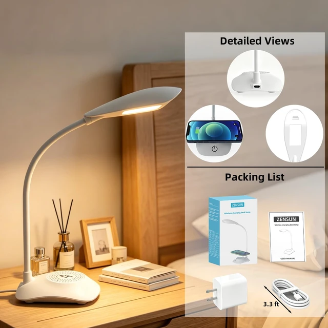 Alt view image 3 of 7 - LED Desk Lamp with 15W Magnetic Wireless Charger, Stepless Dimming | 15W fast charging,600LM CRI 85 eye-caring,3 color modes stepless dimmable,dorm bedside home office,QC3.0 PD adapter included