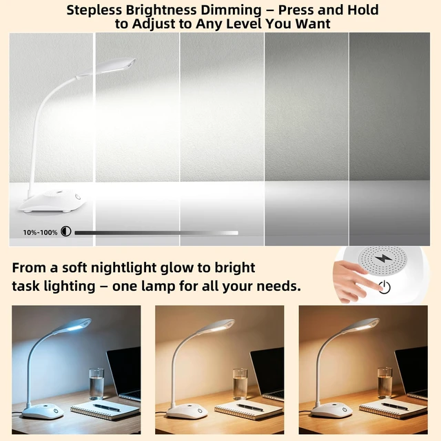 Alt view image 5 of 7 - LED Desk Lamp with 15W Magnetic Wireless Charger, Stepless Dimming | 15W fast charging,600LM CRI 85 eye-caring,3 color modes stepless dimmable,dorm bedside home office,QC3.0 PD adapter included