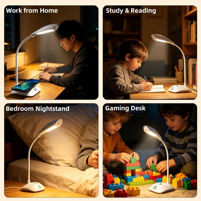 Alt view image 7 of 7 - LED Desk Lamp with 15W Magnetic Wireless Charger, Stepless Dimming | 15W fast charging,600LM CRI 85 eye-caring,3 color modes stepless dimmable,dorm bedside home office,QC3.0 PD adapter included