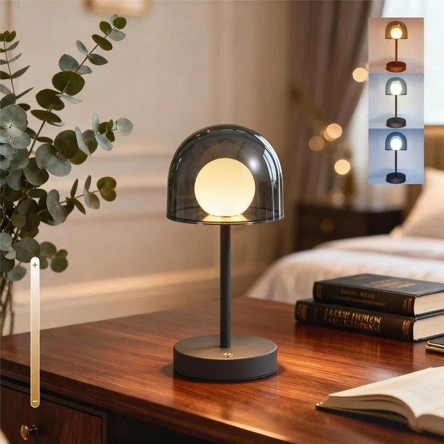 Main image of LED Modern Lamp, Small Mushroom Lamp Cordless, Unique Decor Light | Rechargeable Mushroom Desk Lamp Dimmable, IP44 Bathroom Lamp Countertop, Mini Bedside Wireless Lamp for Living Room (Grey)