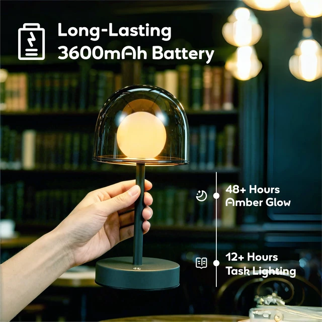 Alt view image 4 of 6 - LED Modern Lamp, Small Mushroom Lamp Cordless, Unique Decor Light | Rechargeable Mushroom Desk Lamp Dimmable, IP44 Bathroom Lamp Countertop, Mini Bedside Wireless Lamp for Living Room (Grey)