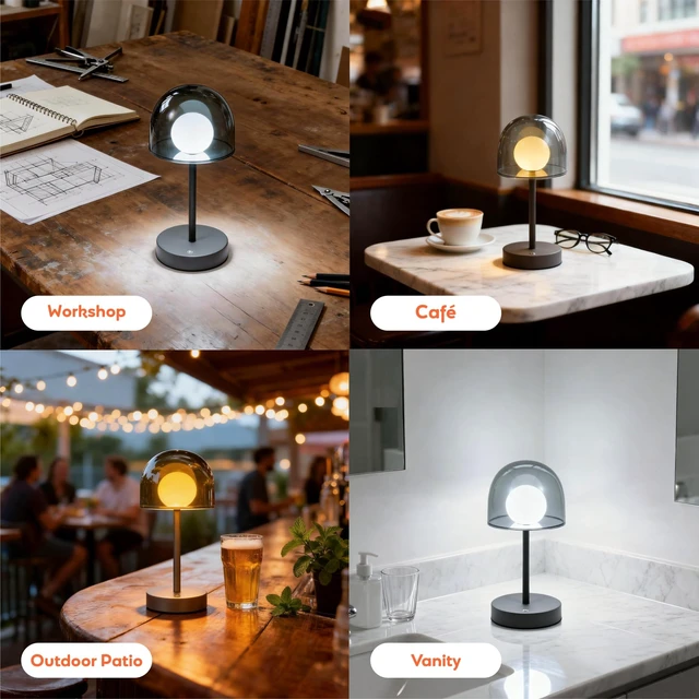 Alt view image 6 of 6 - LED Modern Lamp, Small Mushroom Lamp Cordless, Unique Decor Light | Rechargeable Mushroom Desk Lamp Dimmable, IP44 Bathroom Lamp Countertop, Mini Bedside Wireless Lamp for Living Room (Grey)