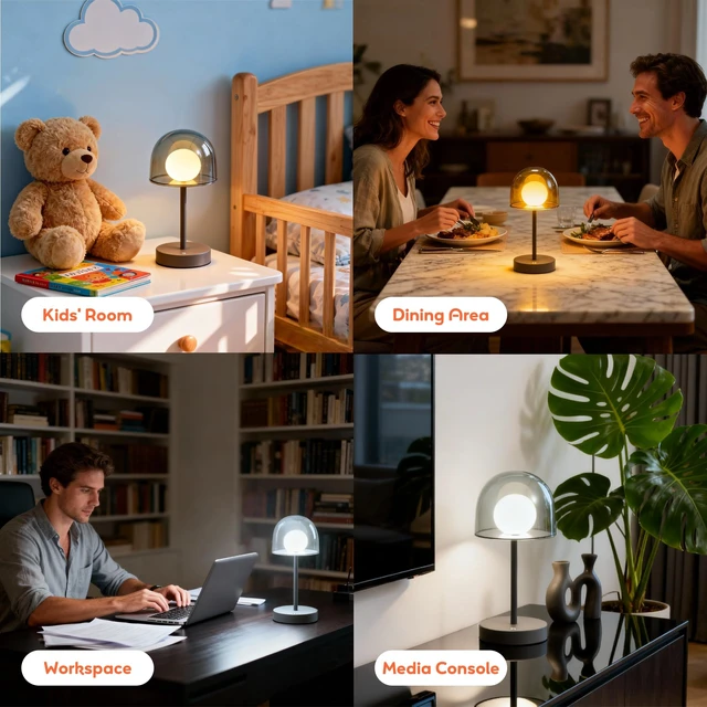 Alt view image 5 of 6 - LED Modern Lamp, Small Mushroom Lamp Cordless, Unique Decor Light | Rechargeable Mushroom Desk Lamp Dimmable, IP44 Bathroom Lamp Countertop, Mini Bedside Wireless Lamp for Living Room (Grey)