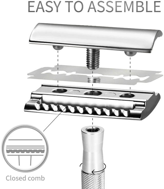 Alt view image 3 of 7 - Double Edge Safety Razor for Men & Women, Metal Razor with 5 Double Edge Safety Razor Blades, Eco-Friendly Razor Silver