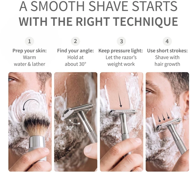Alt view image 5 of 7 - Double Edge Safety Razor for Men & Women, Metal Razor with 5 Double Edge Safety Razor Blades, Eco-Friendly Razor Silver
