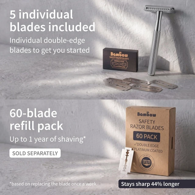 Alt view image 6 of 7 - Double Edge Safety Razor for Men & Women, Metal Razor with 5 Double Edge Safety Razor Blades, Eco-Friendly Razor Silver