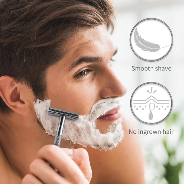 Alt view image 4 of 7 - Double Edge Safety Razor for Men & Women, Metal Razor with 5 Double Edge Safety Razor Blades, Eco-Friendly Razor Silver