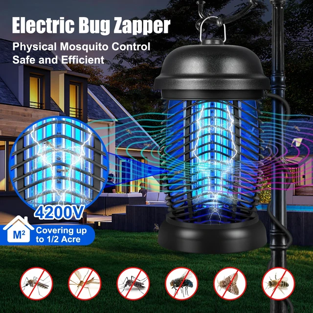 Alt view image 2 of 7 - Bug Zapper Outdoor, 4200V Electric Mosquito & Fly Zapper, Black | Covers Up to 1/2 Acre, Fly Traps for Patio Backyard, 3 Prong Plug, 90-130V ABS Plastic Outer, Mosquito Killer