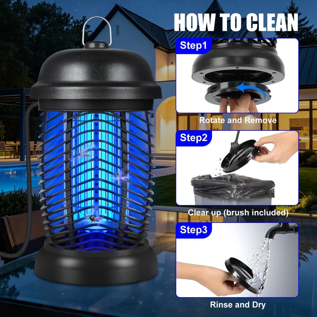 Alt view image 4 of 7 - Bug Zapper Outdoor, 4200V Electric Mosquito & Fly Zapper, Black | Covers Up to 1/2 Acre, Fly Traps for Patio Backyard, 3 Prong Plug, 90-130V ABS Plastic Outer, Mosquito Killer