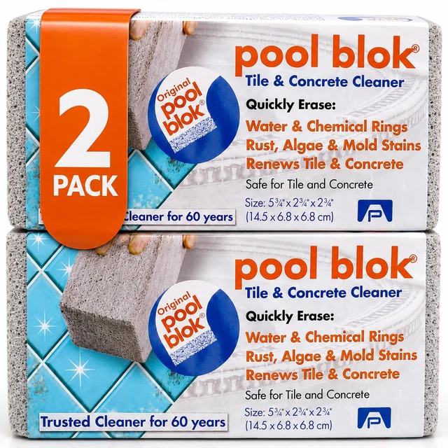 Main image of Extra Large Pool Tile Pumice Stone, Non-Toxic, Floats, 2-Pack | Cleans Mineral Buildup & Calcium Deposits, Pumice Stick Grout Cleaner for Swimming Pools, Removes Lime, Ceramic/Concrete Safe