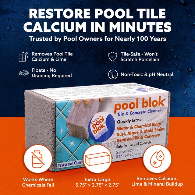 Alt view image 2 of 7 - Extra Large Pool Tile Pumice Stone, Non-Toxic, Floats, 2-Pack | Cleans Mineral Buildup & Calcium Deposits, Pumice Stick Grout Cleaner for Swimming Pools, Removes Lime, Ceramic/Concrete Safe