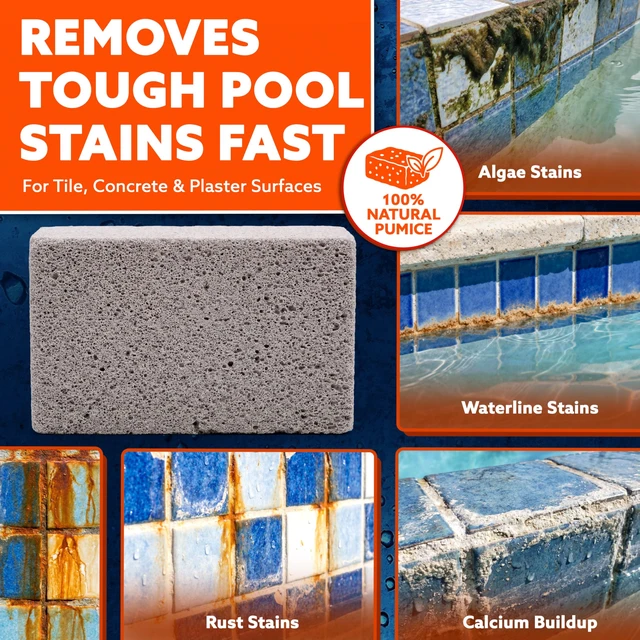 Alt view image 3 of 7 - Extra Large Pool Tile Pumice Stone, Non-Toxic, Floats, 2-Pack | Cleans Mineral Buildup & Calcium Deposits, Pumice Stick Grout Cleaner for Swimming Pools, Removes Lime, Ceramic/Concrete Safe