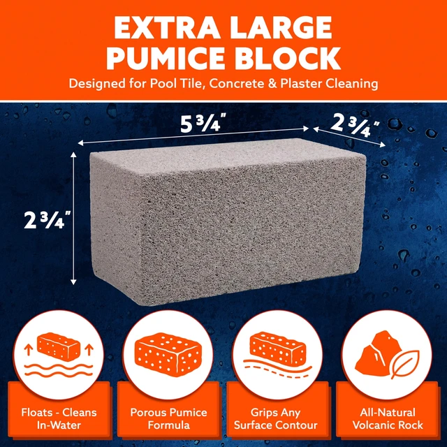 Alt view image 4 of 7 - Extra Large Pool Tile Pumice Stone, Non-Toxic, Floats, 2-Pack | Cleans Mineral Buildup & Calcium Deposits, Pumice Stick Grout Cleaner for Swimming Pools, Removes Lime, Ceramic/Concrete Safe