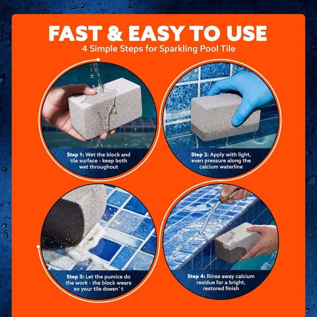 Alt view image 6 of 7 - Extra Large Pool Tile Pumice Stone, Non-Toxic, Floats, 2-Pack | Cleans Mineral Buildup & Calcium Deposits, Pumice Stick Grout Cleaner for Swimming Pools, Removes Lime, Ceramic/Concrete Safe