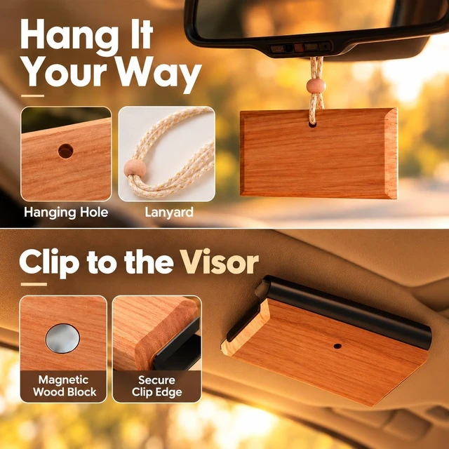 Alt view image 2 of 6 - Car Air Freshener 3 Pack Long Lasting Car Odor Eliminator for Visor Clip | Wood Air Fresheners Refill, Variety Scent Starter Kit, Vehicle Scent Diffuser Men&Women