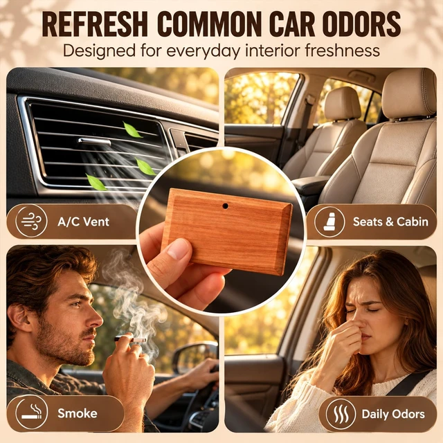 Alt view image 6 of 6 - Car Air Freshener 3 Pack Long Lasting Car Odor Eliminator for Visor Clip | Wood Air Fresheners Refill, Variety Scent Starter Kit, Vehicle Scent Diffuser Men&Women
