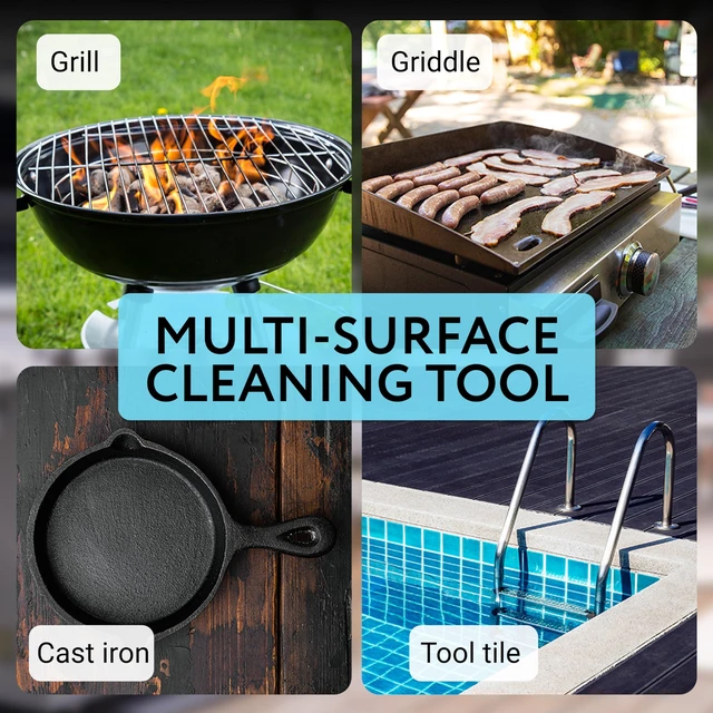 Alt view image 4 of 7 - Pumice Stone Grill Brush - 5 x 2 in Head, 16 in Handle, Pack of 3 Replacement Bricks - Grease Removal BBQ Cleaning Stone - Ergonomic Long Handle Griddle Cleaning Kit - Versatile Grill Scraper