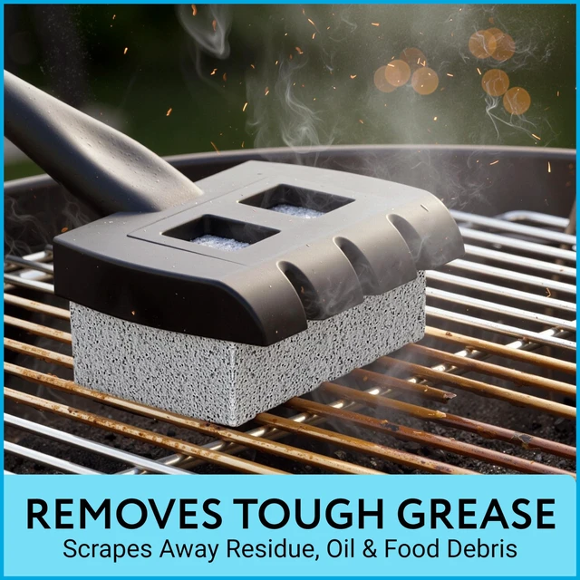 Alt view image 5 of 7 - Pumice Stone Grill Brush - 5 x 2 in Head, 16 in Handle, Pack of 3 Replacement Bricks - Grease Removal BBQ Cleaning Stone - Ergonomic Long Handle Griddle Cleaning Kit - Versatile Grill Scraper