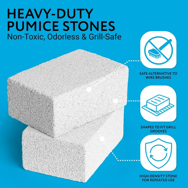 Alt view image 6 of 7 - Pumice Stone Grill Brush - 5 x 2 in Head, 16 in Handle, Pack of 3 Replacement Bricks - Grease Removal BBQ Cleaning Stone - Ergonomic Long Handle Griddle Cleaning Kit - Versatile Grill Scraper