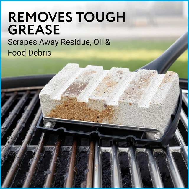 Alt view image 7 of 7 - Pumice Stone Grill Brush - 5 x 2 in Head, 16 in Handle, Pack of 3 Replacement Bricks - Grease Removal BBQ Cleaning Stone - Ergonomic Long Handle Griddle Cleaning Kit - Versatile Grill Scraper